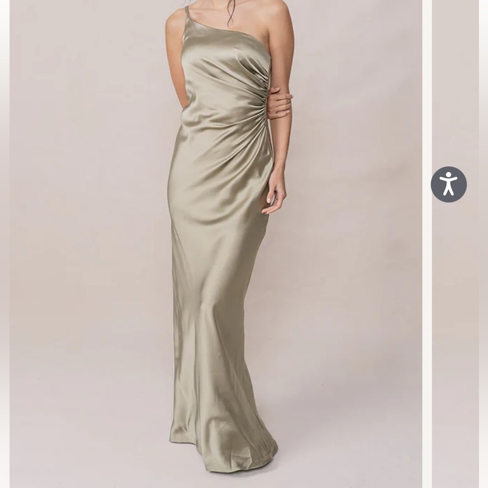 Revelry One-Shoulder Satin Gown in Olive